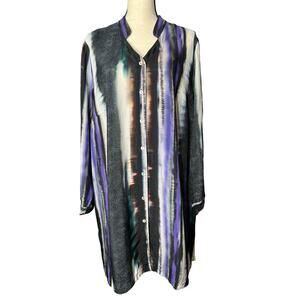 Q Neel Women's Tunic Button Front in Purple Black Stripes and Dots Size 16